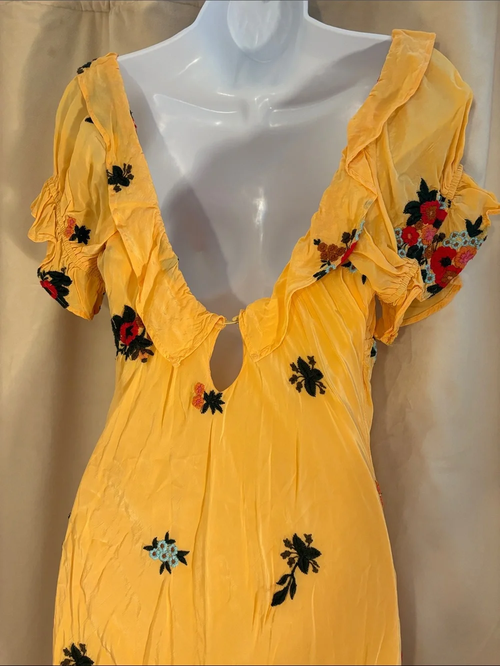 Free People Bali Santa Cruz Yellow Floral Ruffled Midi Dress